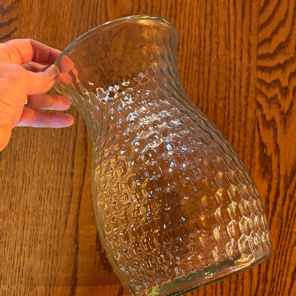 Textured Glass Vase large 10 1/2 x 5 1/2 at top opening floral arrangements